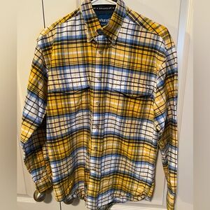 Wrangler Mens Sz M Shirt Blue Yellow White Plaid Heavy Western Cowboy
